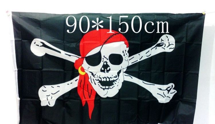 Пиратский флаг Череп в красной бандане 150 на 90 см